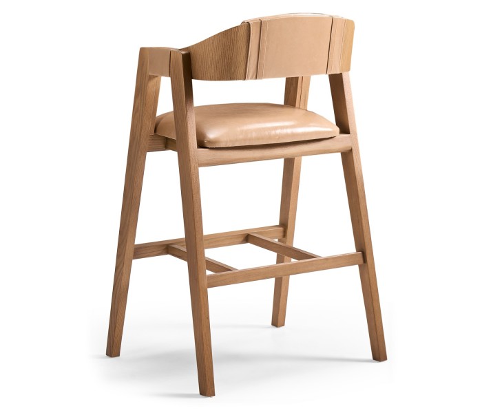Brass, Wood and Leather Bar Stool