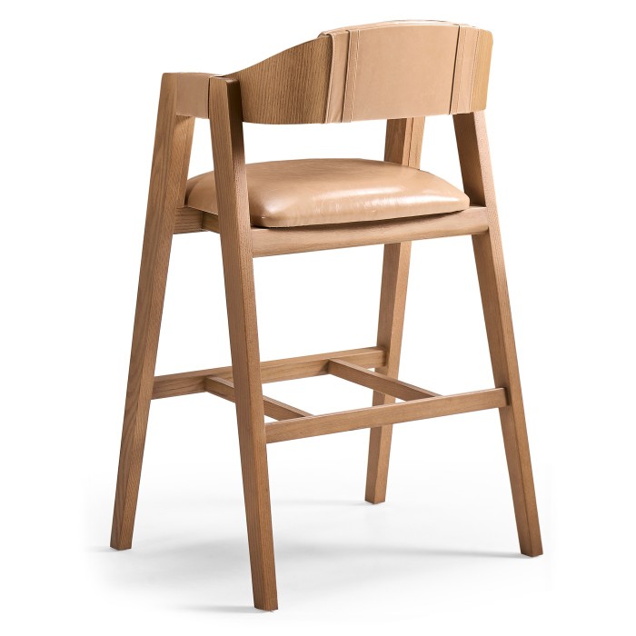 Brass, Wood and Leather Bar Stool