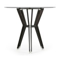 Midcentury Style Circular Black Mocha Oak Side Table with Glass Top 24