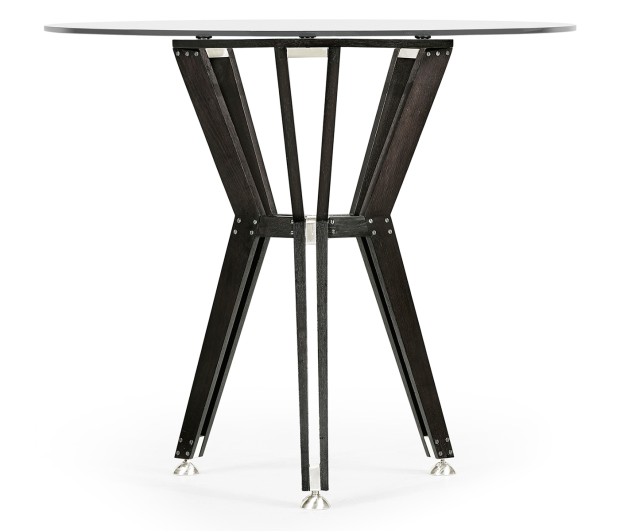 Midcentury Style Circular Black Mocha Oak Side Table with Glass Top 24