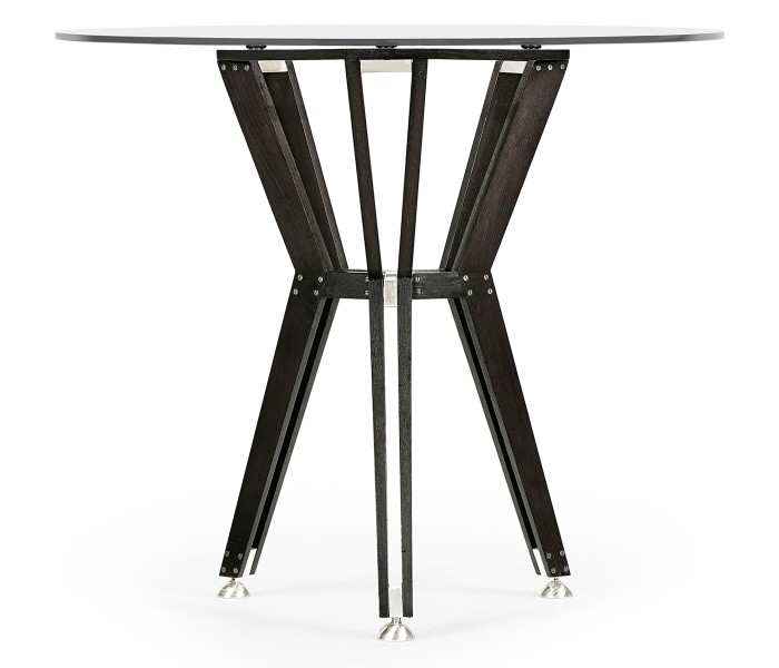 Midcentury Style Circular Black Mocha Oak Side Table with Glass Top 24