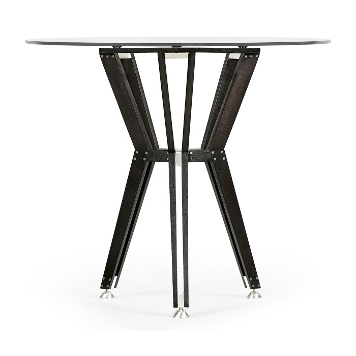 Midcentury Style Circular Black Mocha Oak Side Table with Glass Top 24
