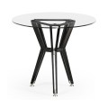 Midcentury Style Circular Black Mocha Oak Side Table with Glass Top 24