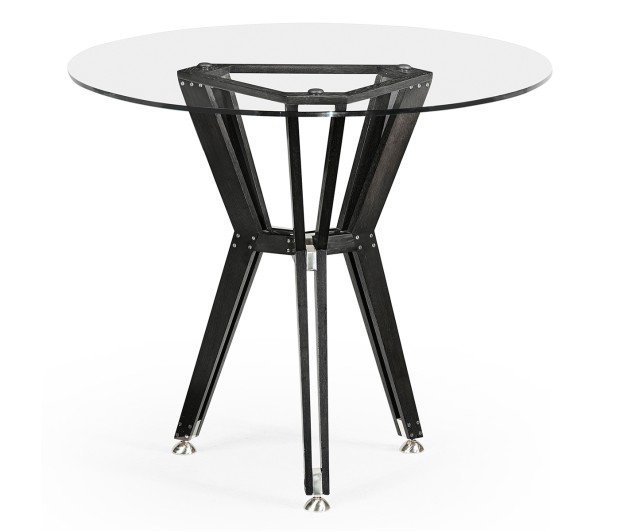 Midcentury Style Circular Black Mocha Oak Side Table with Glass Top 24