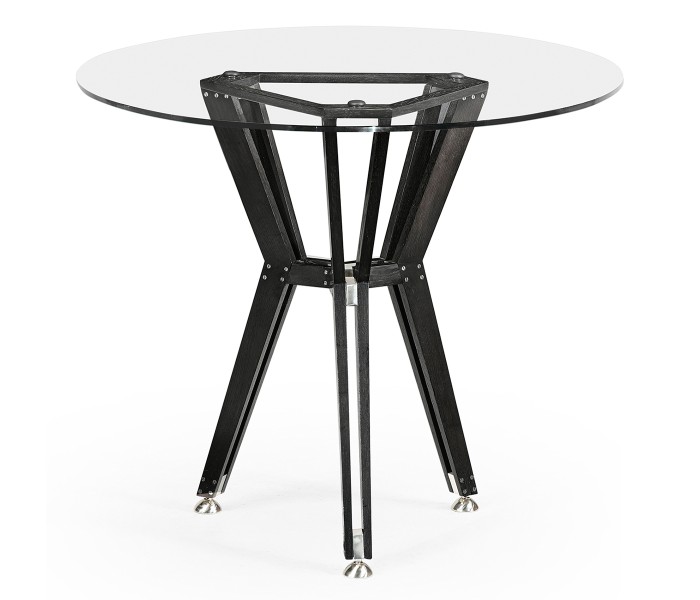 Midcentury Style Circular Black Mocha Oak Side Table with Glass Top 24
