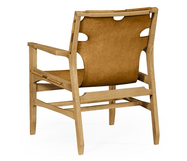 Midcentury Style Slung Medium Antique Chestnut Leather & Light Oak Easy Chair