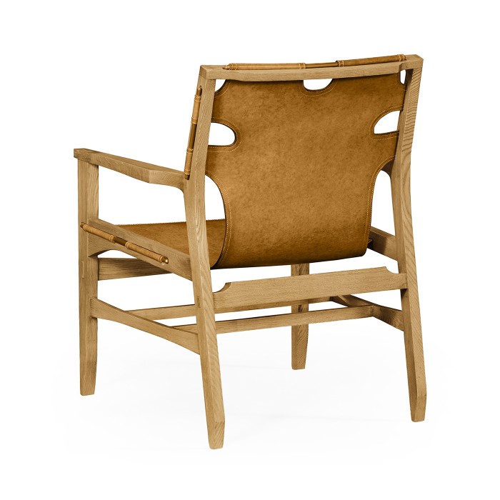 Midcentury Style Slung Medium Antique Chestnut Leather & Light Oak Easy Chair