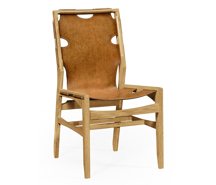Casual Mid-cent Slung Leather Side Chair