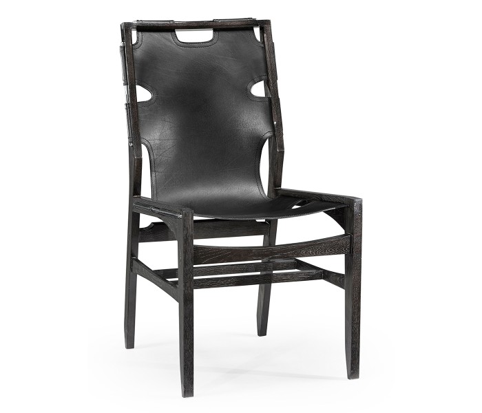 Casual Mid-cent Slung Leather Side Chair