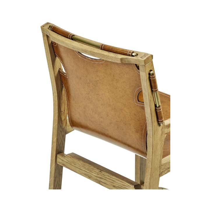 Midcentury Style Slung Medium Antique Chestnut Leather & Light Oak Counter Stool