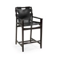 Midcentury Style Slung Black Leather & Black Mocha Oak Counter Stool