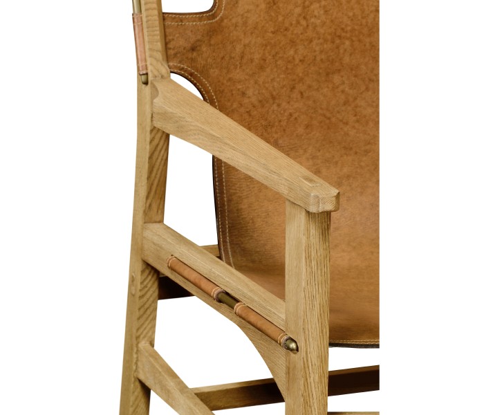 Midcentury Style Slung Leather & Light Oak Two Seat Bench