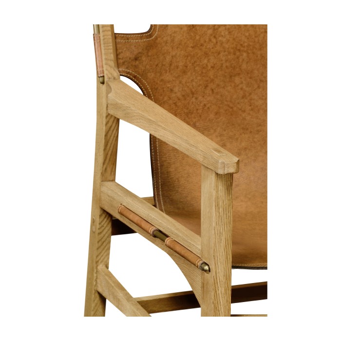 Midcentury Style Slung Leather & Light Oak Two Seat Bench