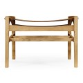 Midcentury Style Slung Leather & Light Oak Stool or Footstool