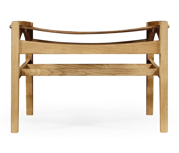 Midcentury Style Slung Leather & Light Oak Stool or Footstool