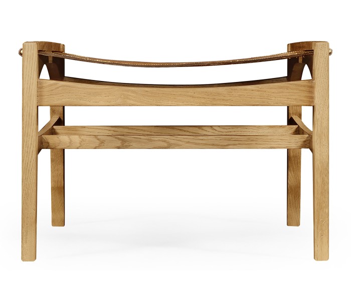 Midcentury Style Slung Leather & Light Oak Stool or Footstool