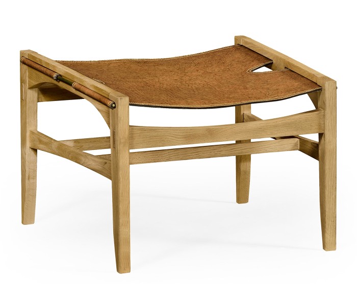 Midcentury Style Slung Leather & Light Oak Stool or Footstool