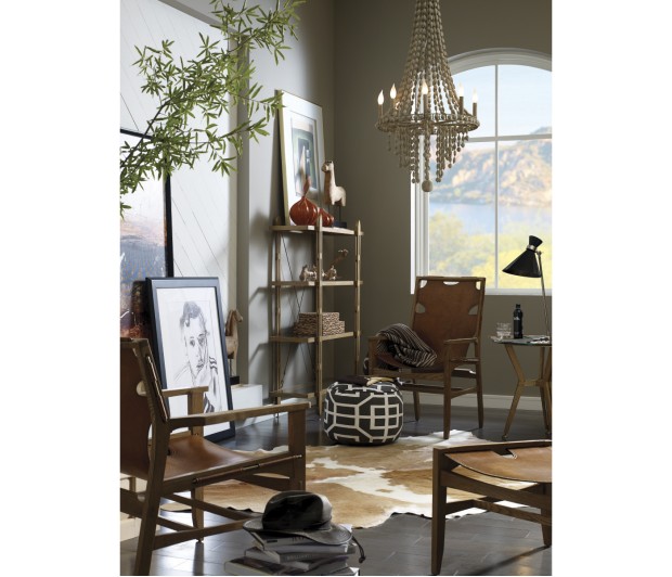 Midcentury Style Slung Black Leather & Black Mocha Oak Stool or Footstool