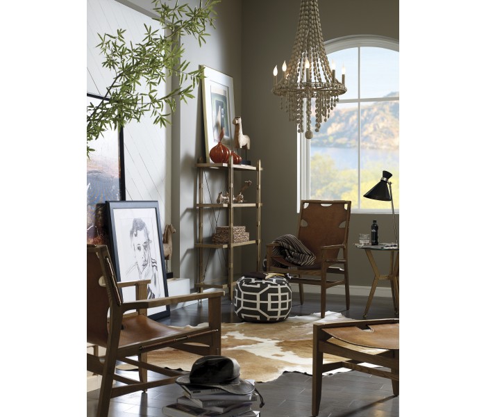 Midcentury Style Slung Black Leather & Black Mocha Oak Stool or Footstool