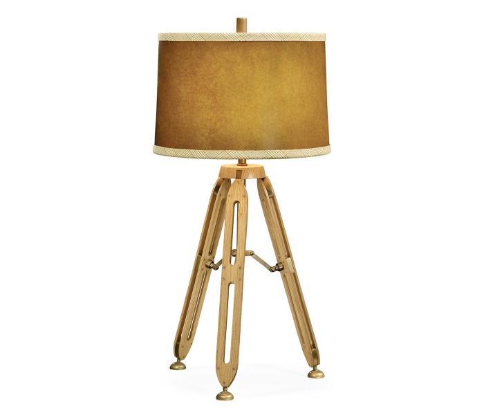 Oak Architectural Table Lamp with Brass Stretcher 32