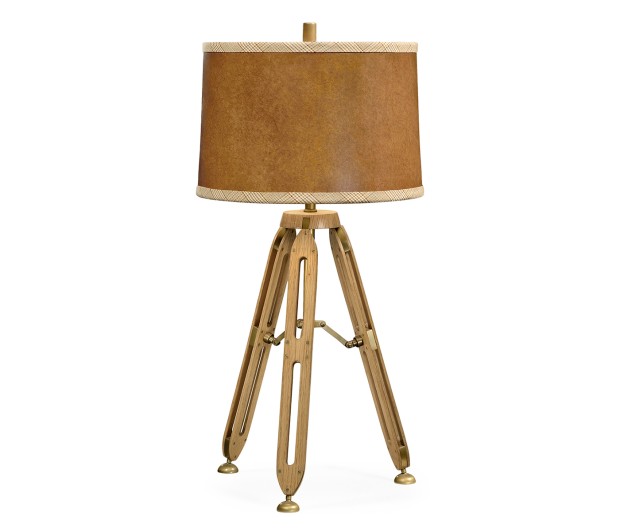 Oak Architectural Table Lamp with Brass Stretcher 32