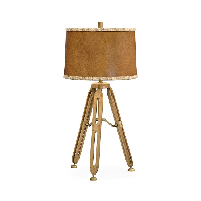 Oak Architectural Table Lamp with Brass Stretcher 32