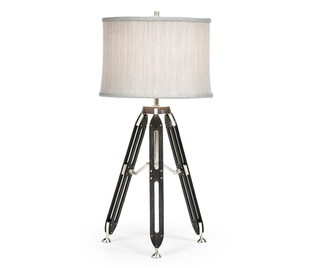 Black Mocha Oak Architectural Table Lamp with White Brass Stretcher 32
