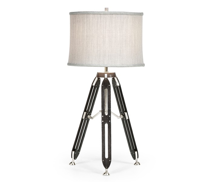Black Mocha Oak Architectural Table Lamp with White Brass Stretcher 32