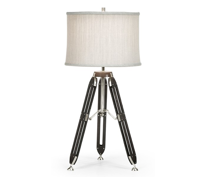 Black Mocha Oak Architectural Table Lamp with White Brass Stretcher 32