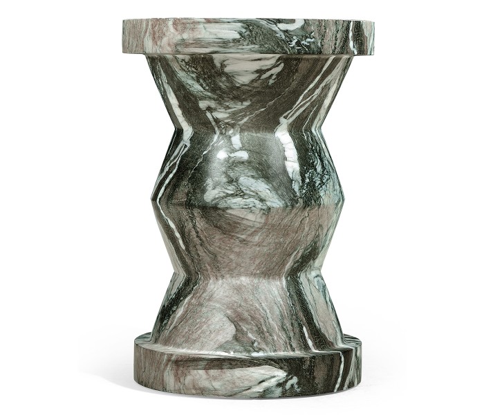 Round Geometric Faux Black & Grey Marble Wine Table