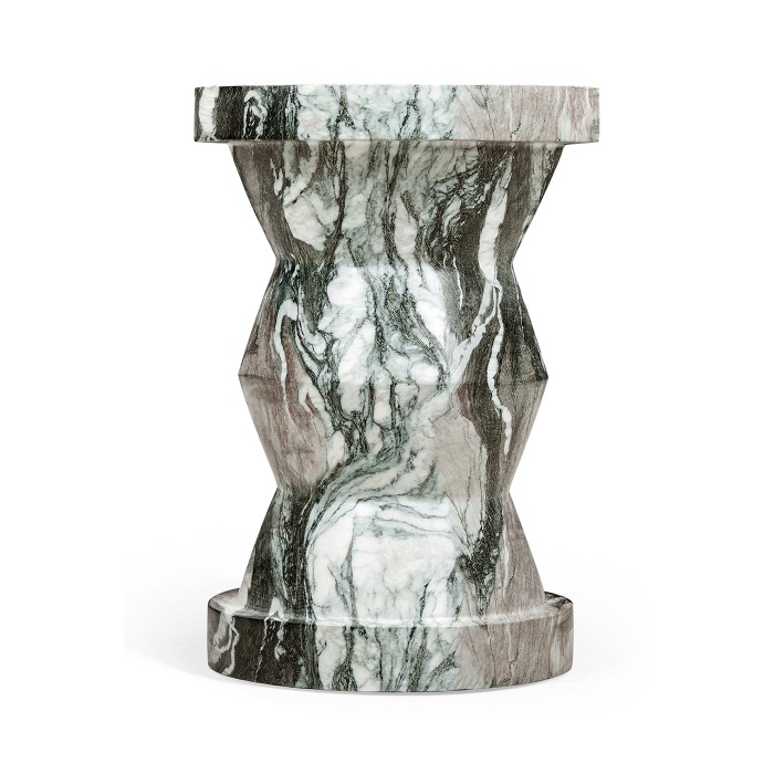 Round Geometric Faux Black & Grey Marble Wine Table