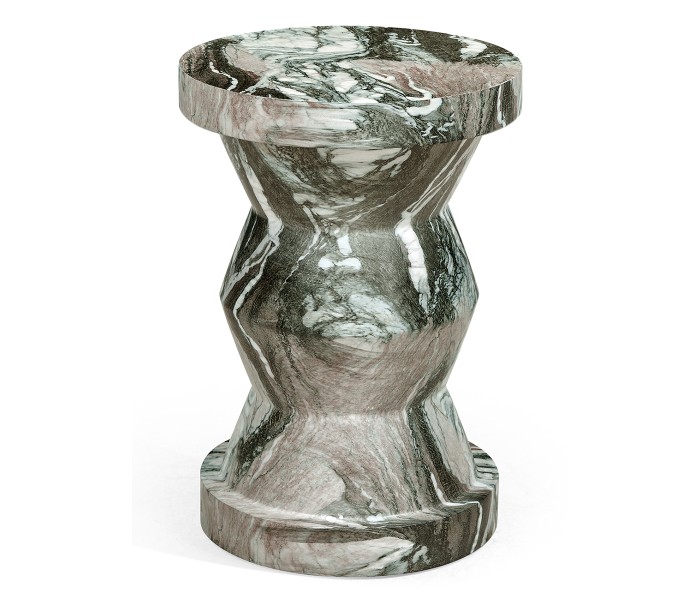 Round Geometric Faux Black & Grey Marble Wine Table