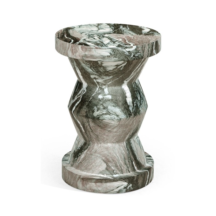 Round Geometric Faux Black & Grey Marble Wine Table