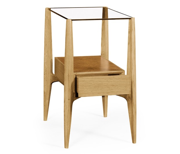 Rectangular Architects End Table with Drawer and Glass Top
