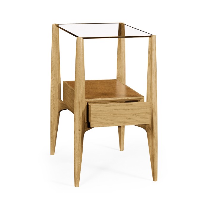 Rectangular Architects End Table with Drawer and Glass Top