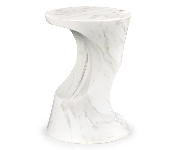 Round Faux White & Grey Marble Cut-Out Lamp Table