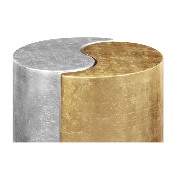 Circular Two-Piece Yin & Yang Gilded & Silver Drinks Table