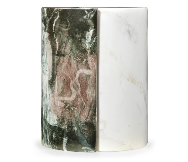 Circular Two-Piece Yin Yang Faux White & Black Marble Drinks Table