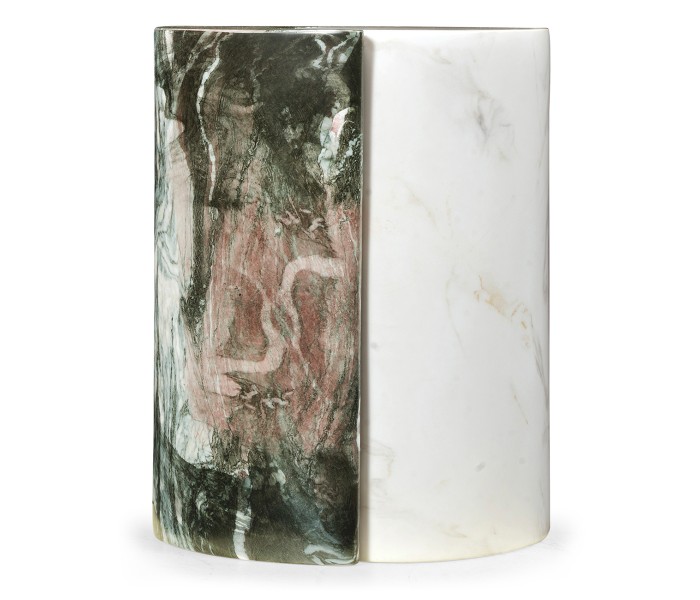 Circular Two-Piece Yin Yang Faux White & Black Marble Drinks Table