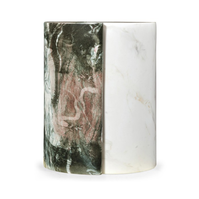Circular Two-Piece Yin Yang Faux White & Black Marble Drinks Table