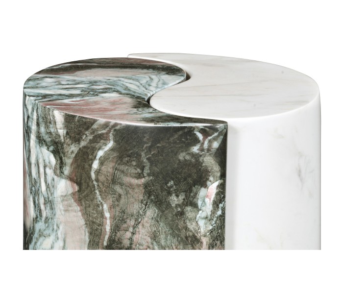 Circular Two-Piece Yin Yang Faux White & Black Marble Drinks Table