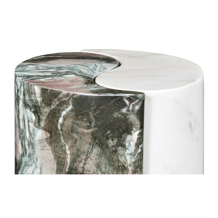 Circular Two-Piece Yin Yang Faux White & Black Marble Drinks Table