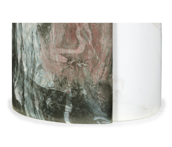 Circular Two-Piece Yin Yang Faux White & Black Marble Drinks Table