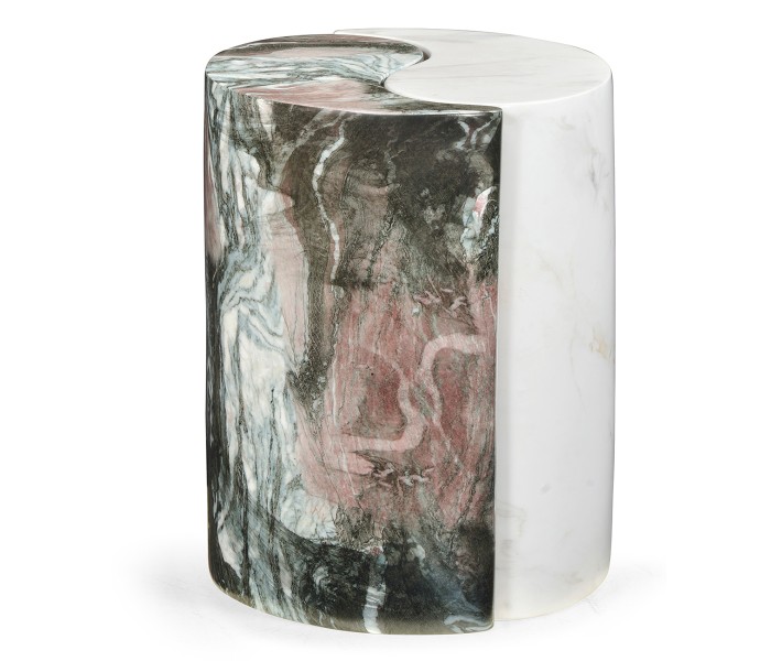 Circular Two-Piece Yin Yang Faux White & Black Marble Drinks Table