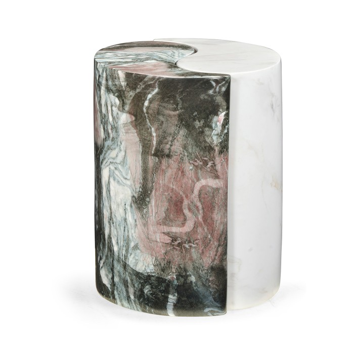 Circular Two-Piece Yin Yang Faux White & Black Marble Drinks Table