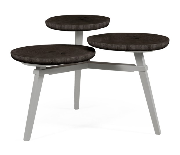 Architectural Three Multi-Layered Circular Black Mocha Oak Oyster Coffee Table