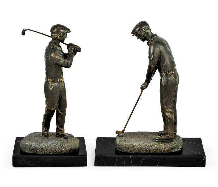 Pair of Dark Antique Bronze Golfer Bookends