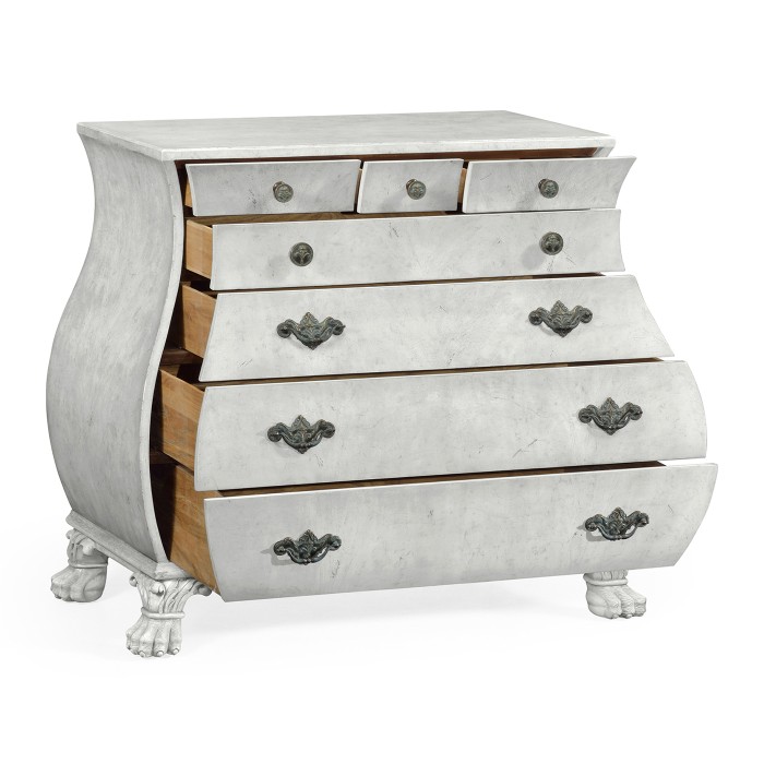 Grey mahogany bombe chest