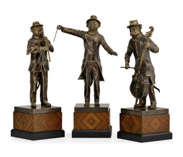 Antique Dark Bronze Monkey Orchestra Set