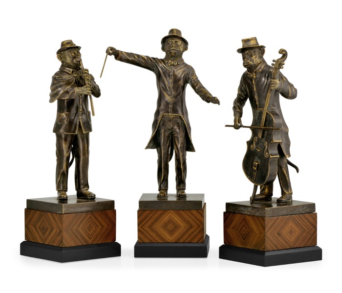 Antique Dark Bronze Monkey Orchestra Set